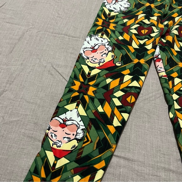 LuLaRoe OS Leggings Green Christmas Star KALEIDOSCOPE SANTA Vintage Retro - Picture 3 of 6